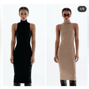 NWT Zara Ribbed Sleeveless Turtleneck Midi Dress in Black Size S